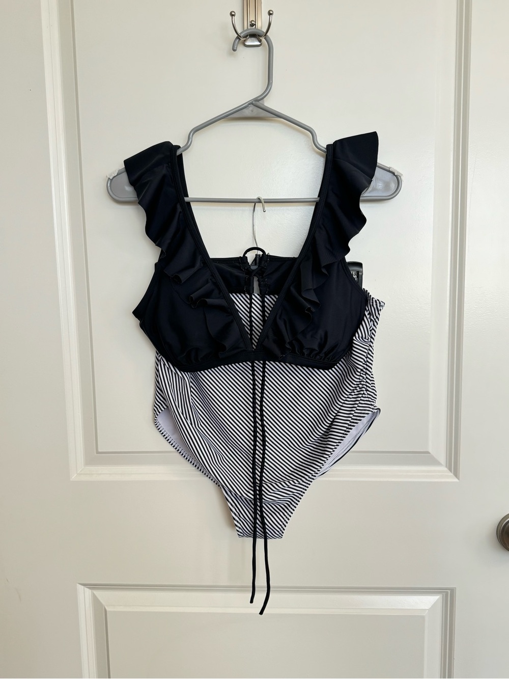 Summer Mae Maternity Ruffled Black & White Striped Two-Piece Swimsuit